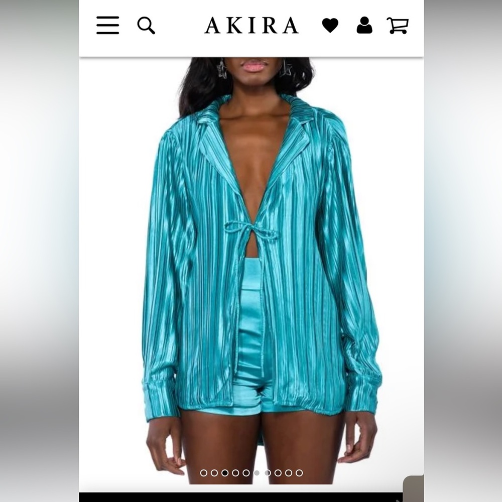 AKIRA Satin Teal Blouse/Short Set